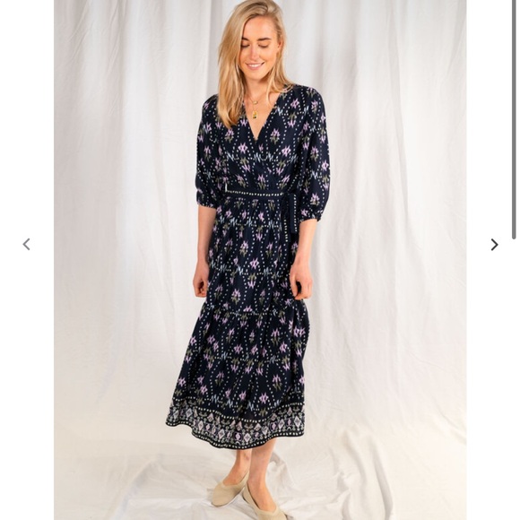 NWT Ba&sh Nerla Dress Bleu Nuit Midnight Navy Blue Ikat Wrap Midi Maxi Dress - Picture 5 of 13